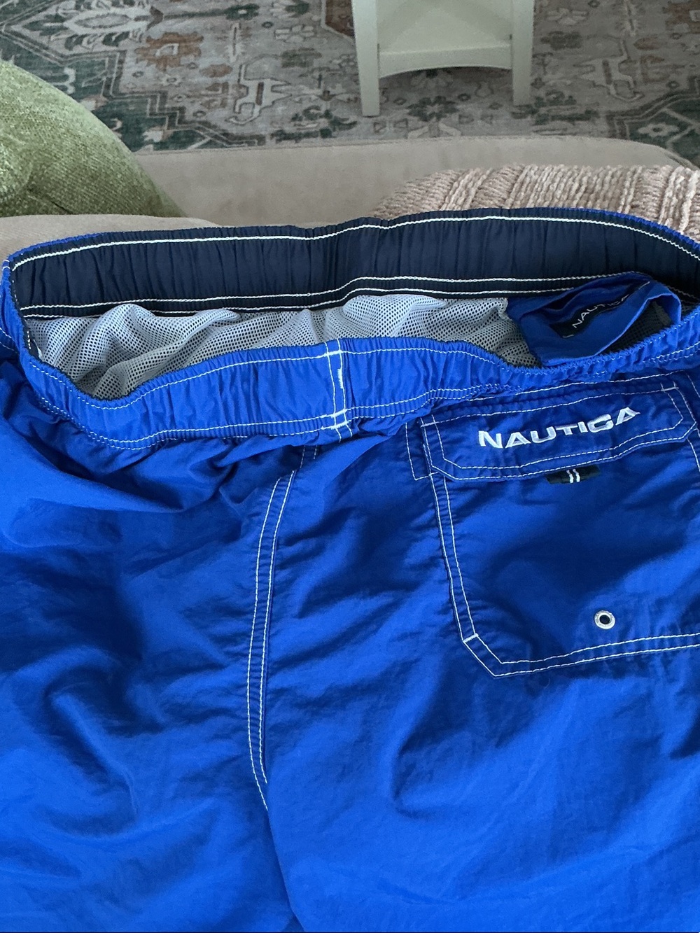 Nautica Bright Blue Swim Trunks with White Stitching